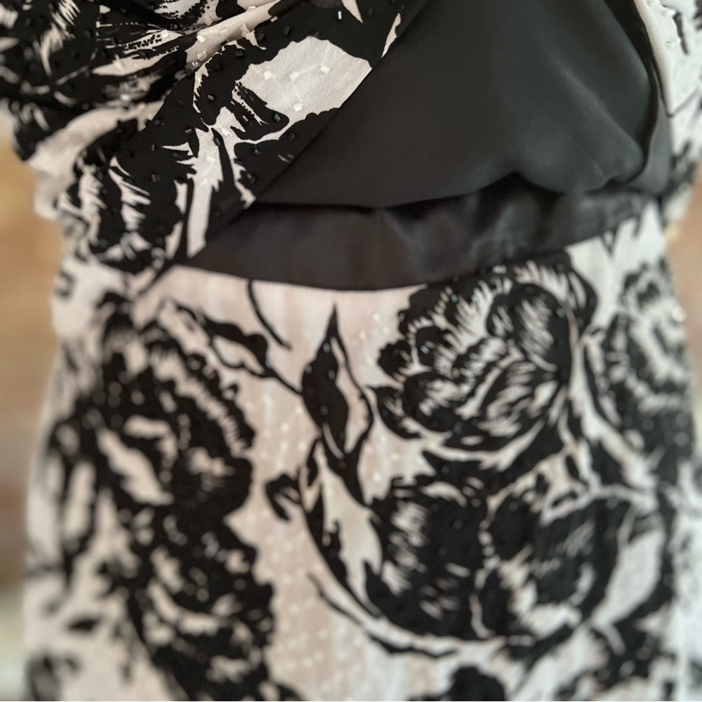 Lillie Rubin Vintage Beaded Strapless White Black Floral Evening Dress 10 Glam - Picture 5 of 16